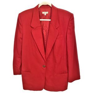 Talbots Ruby Red Worsted Wool Blazer Jacket Single Button Sz 16 Valentine's Day